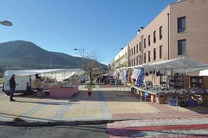La calle Merindades acoge los 25 puestos con licencia del mercado de Ayegui