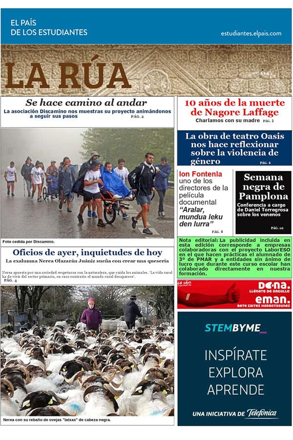 El periódico escolar ‘La Rúa’, finalista de Navarra para optar a un concurso de El País